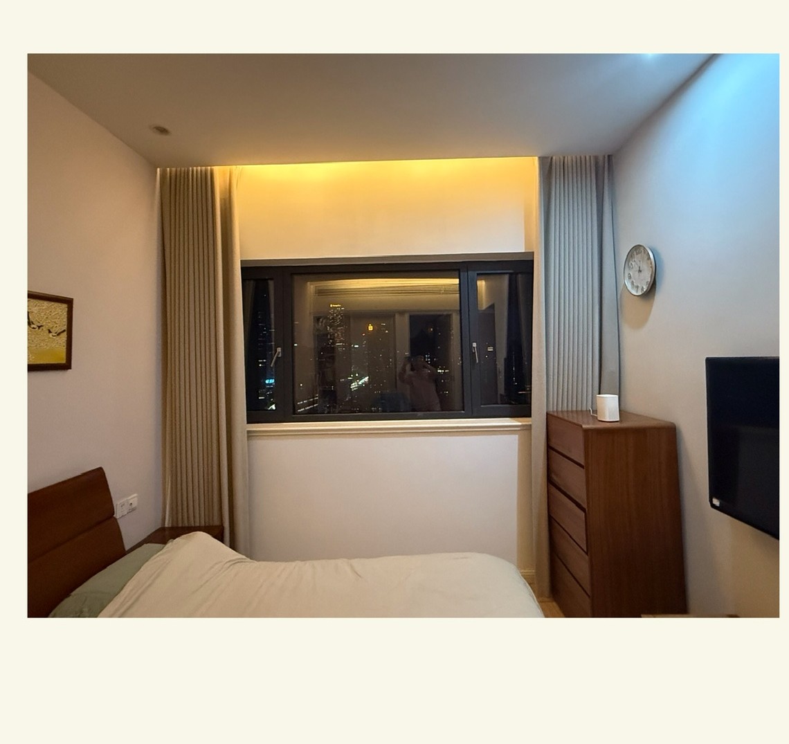 Bedroom with curtains
