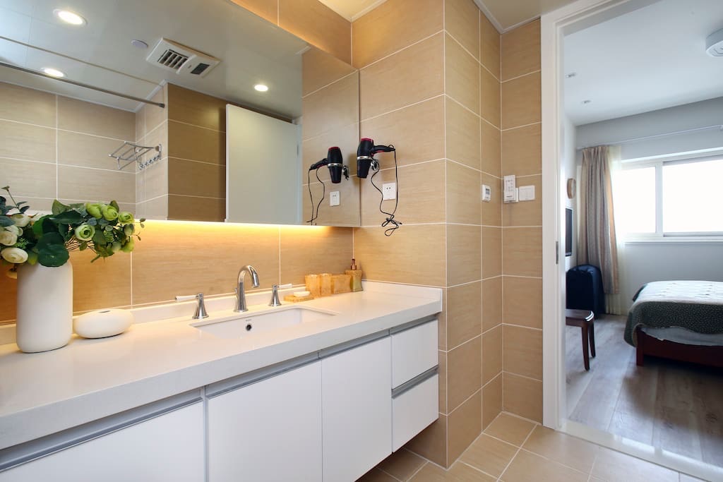 Bathroom vanity and bedroom