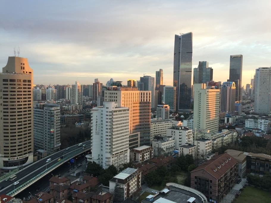 Shanghai skyline at sunset