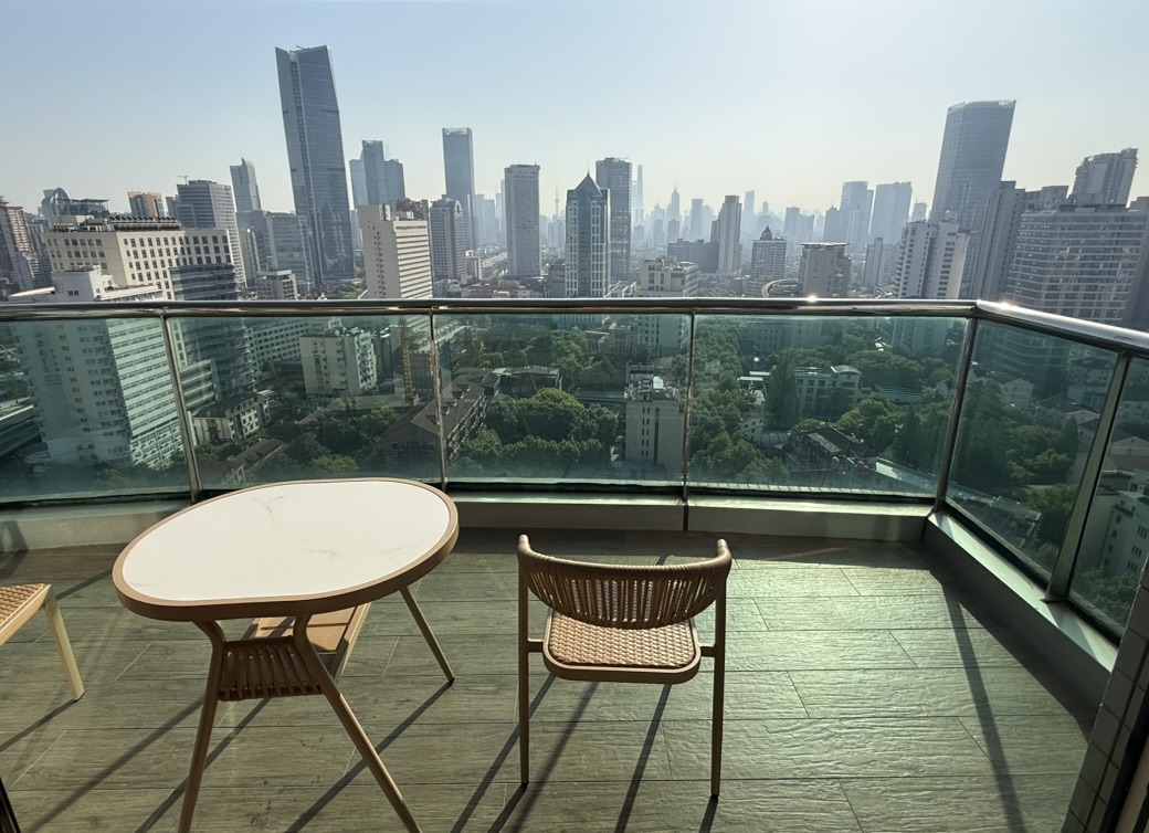 Furnished balcony overlooking Shanghai